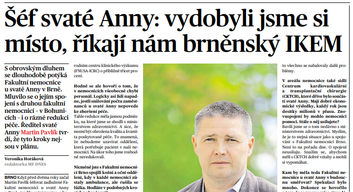 Šéf svaté Anny: vydobyli jsme si místo, říkají nám brněnský IKEM