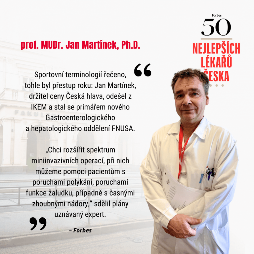 prof. MUDr. Jan Martínek, Ph.D. byl zařazen mezi 50 nejlepších lékařů Česka, podle magazínu Forbes