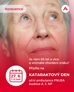 Červen je měsícem povědomí o šedém zákalu. FNUSA zve na prevenci